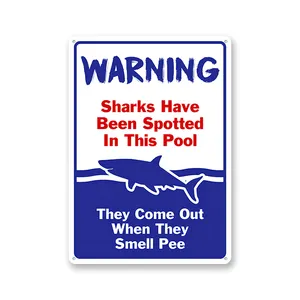 Waarschuwingsbord, Haaien Zijn Gespot In Dit Zwembad, Opvallende Kleur, UV-Afdrukken, 12 "X 18" Metalen Aluminium Materiaal, Aanpasbaar