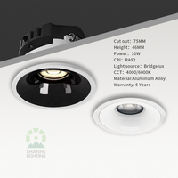 Foco LED ultrafino Cob CE tamaño recortado 75MM 10W Cromo Negro Blanco LED abajo luces ajustables 24 ° 36 ° 55 °