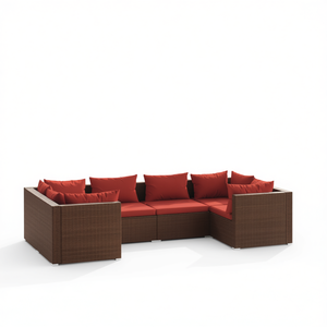 Ensemble de salon de jardin rouge cannelle en rotin brun, mobilier d'extérieur 6 places, résistant aux intempéries, design contemporain - Product Image 1