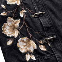 Veste en jean vintage délavée personnalisée pour homme avec broderie florale, manteau en toile épaisse avec fermoir de pompier, veste de travail de type marin ou charpentier