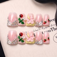 Prix d'usine Faux ongles à presser en acrylique PMMA faits main, double embossage, courbure bec de canard courte à la française, couvrance totale, en vrac, 10 pièces