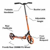Trottinette adulte portable non électrique, pliable rapidement, pour les trajets en ville, avec grandes roues et guidon réglable