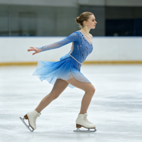 Robe de patinage et de danse pour enfants et adultes, dégradé bleu et blanc, maille à manches longues, jupe superposée avec strass, pour compétition et spectacle de patinage sur glace