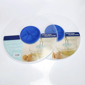 Mixing Bowl Splatter Guard Transparent Plastic With Blue Center Ring For Egg Beaters And Whipping Cream Protection - Product Image 1