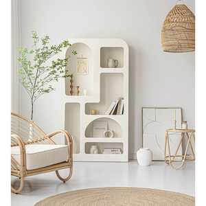 Mueble para el Hogar, Estilo Nórdico, Color Crema, Librería, Armario Minimalista, Almacenamiento Blanco, Vitrina para Sala de Estar - Product Image 4