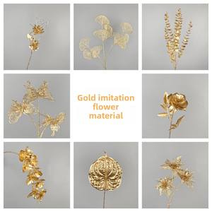 Fleurs artificielles dorées ornements <span class=keywords><strong>de</strong></span> décoration <span class=keywords><strong>de</strong></span> meubles accessoires d'arrangement <span class=keywords><strong>de</strong></span> fleurs <span class=keywords><strong>de</strong></span> mariage-comprend des feuilles <span class=keywords><strong>de</strong></span> Ginkgo Roses - Product Image 2