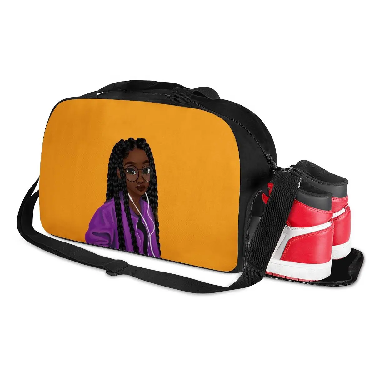 ユニセックスポータブルラゲッジトラベルバッグ女性ハンドバッグブラックアートアフリカンガールズプリントトラベルバッグダッフル防水週末バッグ