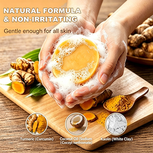 Jabón de Aceite Esencial de Cúrcuma, Barra Limpiadora Artesanal para el Acné, Iluminadora y Nutritiva, Jabón Suave de Cúrcuma Orgánica, OEM/ODM - Product Image 3