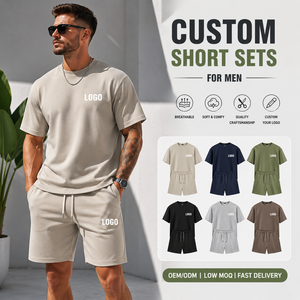 Custom <b>Short</b> <b>Sets</b> For <b>Men</b> Oversized <b>T</b> <b>Shirt</b> <b>And</b> Drawstring <b>Shorts</b> Two Piece Casual Summer Outfit Private Label Streetwear - Product Image 1