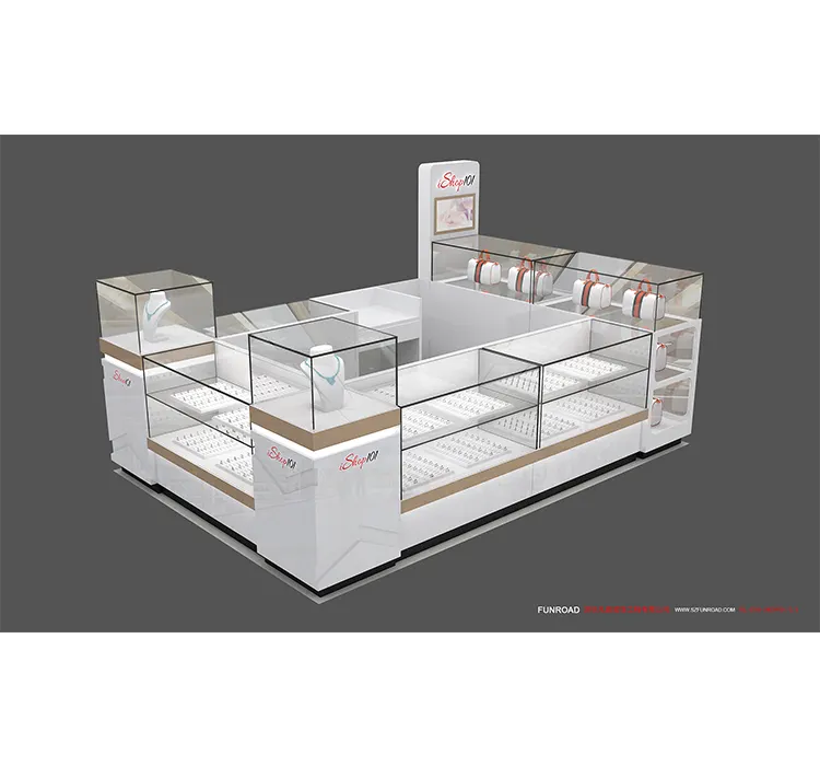 Customized jewelry mall display kiosk showcase / jewellery shop counter design for sale
