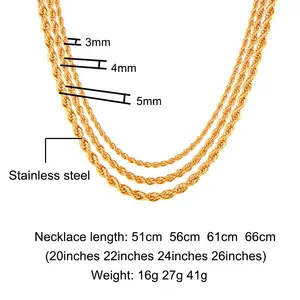Нержавеющая сталь звено цепи Веревка Цепи Ожерелье для мужчин Мода Хип-хоп ювелирные изделия