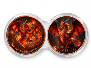 Moneda de Cobre Puro 999 de 1 oz, Paquete de 2 Cápsulas Infinity, Dragón Joven Eclosionando, Colorido, Alto Relieve, Edición de Coleccionista 3D - Product Image 3