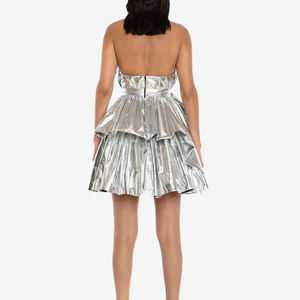 <span class=keywords><strong>Robe</strong></span> femme, <span class=keywords><strong>Bustier</strong></span> péplum, argent, col en cœur, mini, slim, tenue de fête, nouvelle collection - Product Image 4