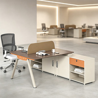 Bureau de personnel pour 2 personnes avec panneau de séparation, armoire de rangement latérale, poste de travail modulaire pour bureau commercial