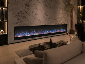 Cheminée électrique murale à effet de flamme <span class=keywords><strong>LED</strong></span>, construction métallique, télécommande anglaise, contrôlée par application, <span class=keywords><strong>pour</strong></span> usage domestique et hôtelier - Product Image 1