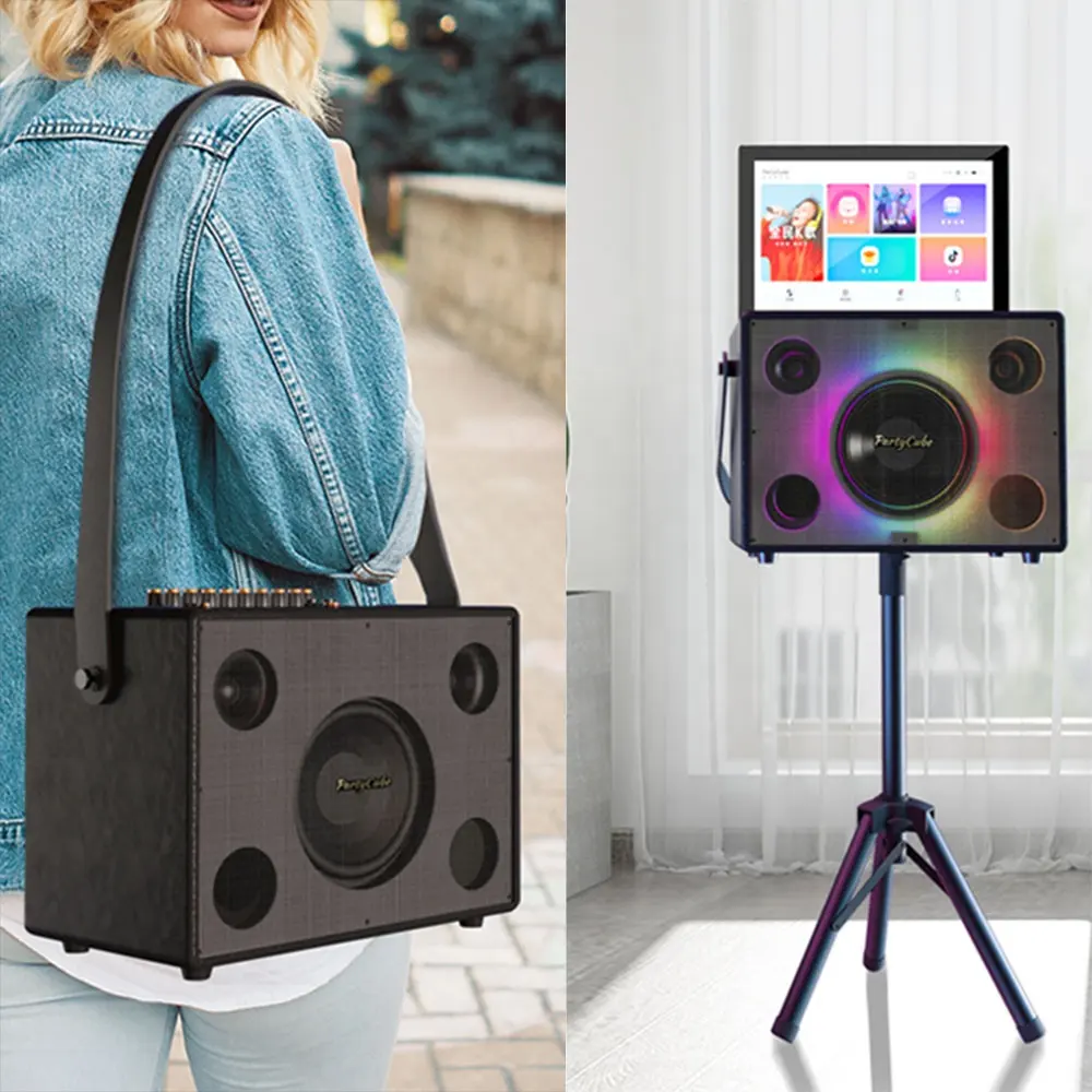 Superior sound quality party portable outdoor Blue-tooth rechargeable speakers 14 inch touch screen wireless with LED light