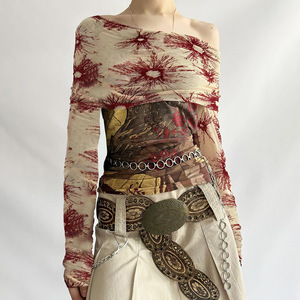 Atasan lengan panjang wanita modis <span class=keywords><strong>Floral</strong></span> dengan atasan wanita motif bunga merah yang kompleks blus wanita kemeja wanita kasual - Product Image 2