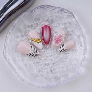 Nuevas <span class=keywords><strong>Uñas</strong></span> Postizas Personalizadas 3D con Diseño <span class=keywords><strong>de</strong></span> Rayas <span class=keywords><strong>de</strong></span> Zebra Rosas Francesas, 100% Hechas a Mano, <span class=keywords><strong>Uñas</strong></span> Artificiales al por Mayor con Pegamento - Product Image 2