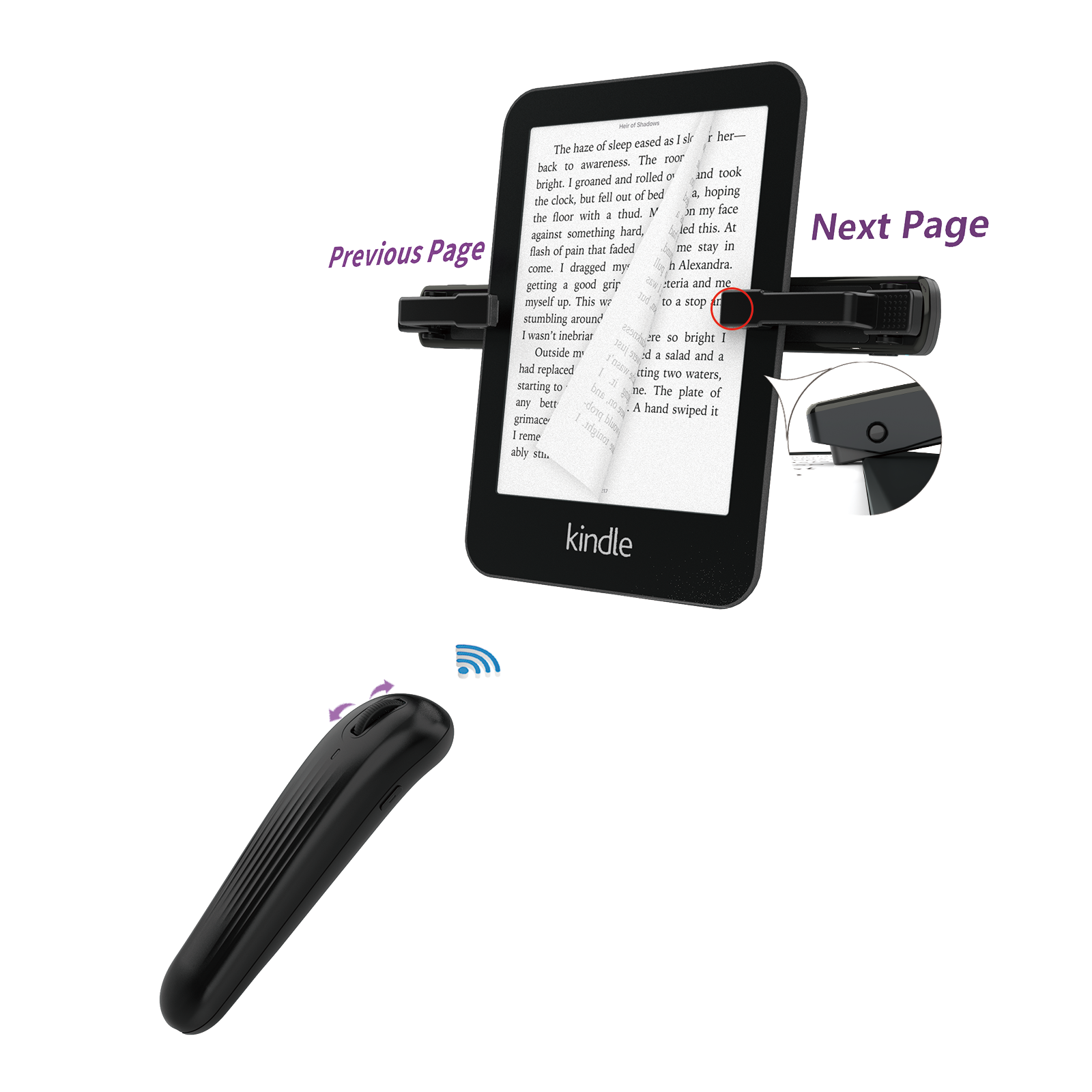 Support Kindle Avec Télécommande Tourne-Pages - Pour Lire Au Lit, Compatible Tablettes Et Smartphones