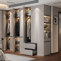 Vente en gros : Dressing intégré moderne de luxe en bois pour chambre à coucher, avec porte vitrée, paniers de rangement personnalisés et solutions de salle à manger