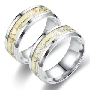 Luminous Stainless Steel Durable <b>Couple</b> <b>Ring</b> Heart Beat Design Finger <b>Ring</b> for Unisex Luminous Glow in the Drark <b>Ring</b> - Product Image 5