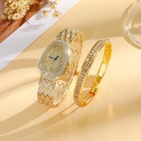 Nouvelle Arrivée En Stock Montre Élégante pour Femme en Acier Inoxydable avec Diamants Ovale Incrustés et Quartz, Bracelet Perles, Écologique