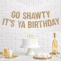 Décorations de fête d'anniversaire de style européen et américain, bannière dorée scintillante avec texte de meme hip-hop, drapeau suspendu pour fête d'anniversaire