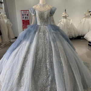 Robe de mariée modeste à manches longues avec appliques de perles et de diamants, design moderne, bleu poussière, robes de bal Xs001 pour - Product Image 6