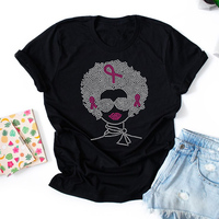 Vente en gros Afro Girl Rhinestone Transfert de chaleur pour la sensibilisation au cancer du sein
