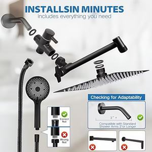 Modern 8 inç 10 inç Paslanmaz Çelik Yağmur Duş Başlığı Güverte Montajlı Duş Uzatma Kolu Tepegöz Üst Duş Banyo Seramik Valf - Product Image 4