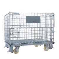 Malla de Alambre de Acero Galvanizado 50x50mm, Alambre de 6mm, Jaula Metálica Plegable Cuadrada con Cierre de Hebilla, Ruedas de 4 Pulgadas, Almacenamiento para Almacén