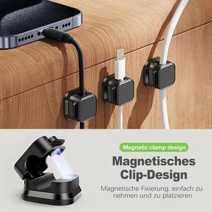 Ensemble de 6 organiseurs de câbles magnétiques pour bureau et mur, pour la gestion des câbles de charge de téléphone portable, avec boucle de positionnement pour fiches, idéal pour la salle de bain - Product Image 3