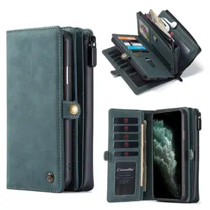 Casing dompet kulit PU mewah, casing ponsel kulit PU magnetik dapat dilepas untuk iPhone 13 Pro Max, penutup kulit Flip terpisah