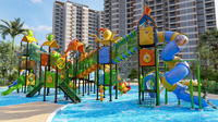 Équipement de parc aquatique extérieur sur le thème de l'octopus marin MiTeng L0024, toboggans, filets d'escalade, acier inoxydable, plastique, CE