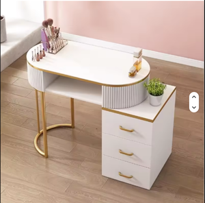 Table de manucure au design moderne, résistante à l'acétone, avec structure métallique, pour salon de beauté et rangement d'accessoires - Product Image 3