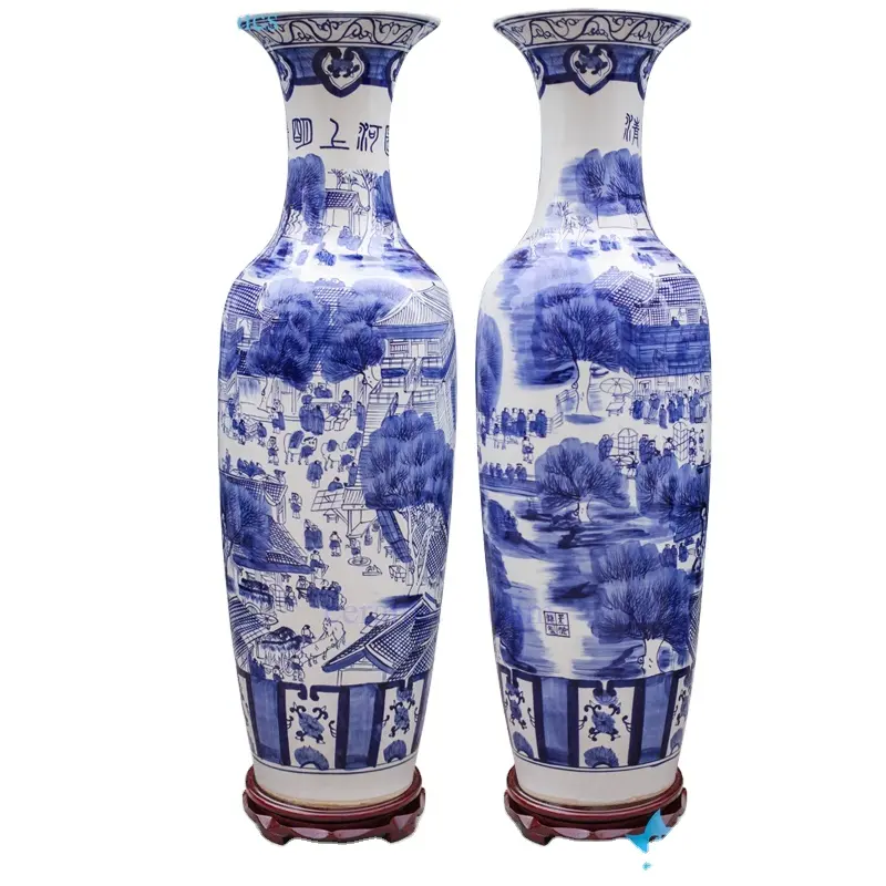 Keramik Lantai Umur Antik Antik Pola Rumah Jalan Mingqing Vas Tinggi Lantai Porselen Besar untuk Dekorasi Kantor