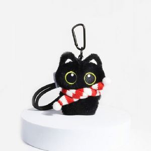 Porte-clés Peluche Chat Noir Mignon avec Écharpe, Jouet Doux en Peluche, Pendentif Adorable pour Sac d'École, Décoration, Cadeau pour Couple - Product Image 1