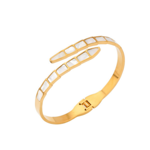 Bracciale a Polsino in Acciaio Inossidabile con Diamanti, Placcato Oro, Elegante per Uso Quotidiano Femminile - Product Image 1