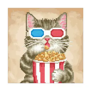 Populaire personnalisé bricolage chat avec lunettes diamant peinture par numéros Style créatif mode chat manger du pop-corn