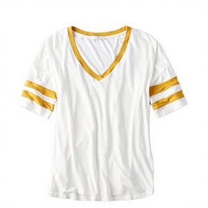 Pull en maille pour femme, coupe ajustée, 100 % coton et polyester, décontracté, à manches courtes, col en V, avec logo appliqué, collection Printemps/Été 2025 – Meilleure vente - Product Image 2