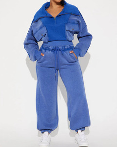 Custom Logo <strong>Women's</strong> Above Knee Splicing Color <strong>Jogger</strong> with Washed Fleece Pant Set Autumn Winter Outfits With Matching <strong>Knitting</strong> - Product Image 3