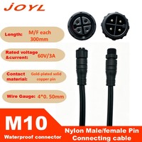 Connecteur de câble isolé JOYL PA66 M10 mâle/femelle 4 conducteurs 60V 3A 0,3m 4x0,5mm IP67/IP68 étanche pour système d'énergie solaire