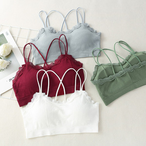 Ladies Wire Free Push up Breathable Lace Sports Bra Sexy Solid Color Women's Underwear Thin Shoulder - Product Image 2