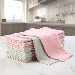 Coral Fleece Double Sided Dishcloth Thickened Microfiber Kitchen Cleaning Cloth Absorbent For Wiping Tables And Dishes - Product Image 1