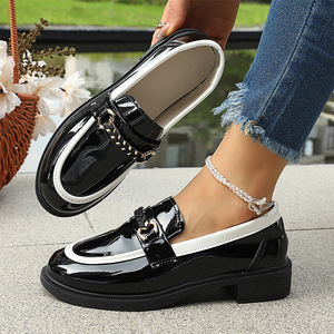Nuovo Design Elegante Scarpe da <span class=keywords><strong>Donna</strong></span> Sexy con Punta Rotonda e <span class=keywords><strong>Tacco</strong></span> Spesso 3cm, <span class=keywords><strong>Mocassini</strong></span> in Pelle Verniciata PU Bianco e Nero per Ufficio YiHDY-213 - Product Image 6