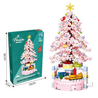 Nouveauté : Ensemble de blocs de construction éducatifs DIY, thème Arbre de Noël rose, avec base de train rotative, pour cadeaux et décorations de Noël festives