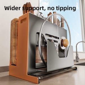 2026 New Model Kitchen <b>Organizer</b> Metal Punch-Free Knife Holder Cutting Board Rack with Chopstick Holder - Product Image 3