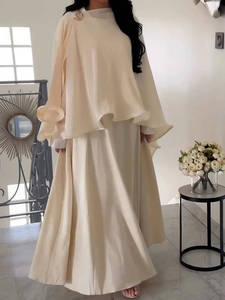 Ensemble Abaya Musulmane <span class=keywords><strong>Deux</strong></span> Pièces Plissé Élégant Style Cape Mexizo pour Femme – Luxe en Polyester Automne Dubaï - Product Image 5