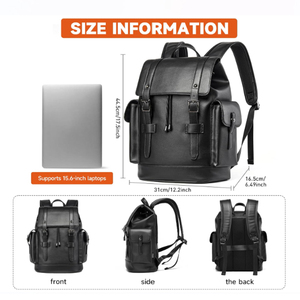 <span class=keywords><strong>Sac</strong></span> <span class=keywords><strong>à</strong></span> <span class=keywords><strong>dos</strong></span> en cuir imperméable adapté aux ordinateurs portables de 15,6 pouces, design vintage avec cordon de serrage - Product Image 4