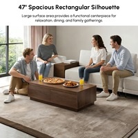 Ensemble de salon moderne en noyer de style mi-siècle, table basse rectangulaire, meuble TV extensible avec 3 tiroirs, respectueux de l'environnement
